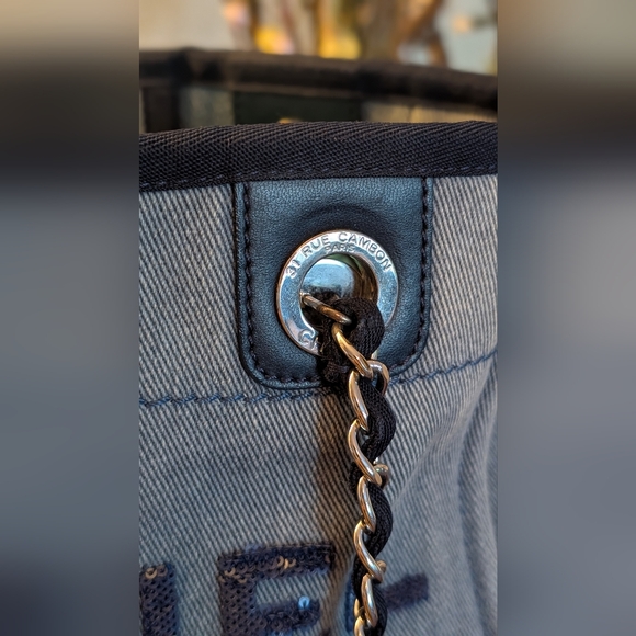 Chanel‎ Blue Denim Sequin Deauville Tote Bag - Picture 6 of 16